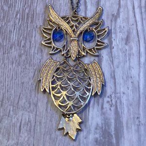 Vintage 1970s Articulated Owl Pendant with Jewel Eyes